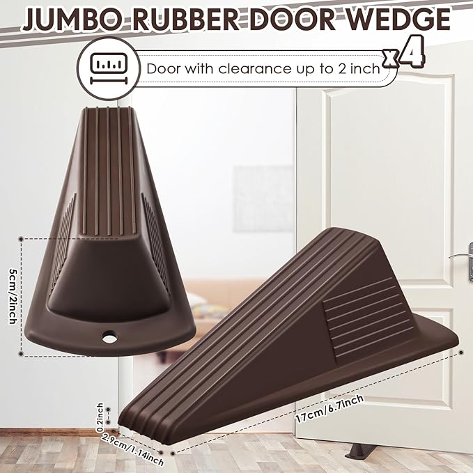 Frienda 4 Pcs Jumbo Door Stoppers Heavy Duty Door Stopper Tall up to 2inch Tall Wedge TPR Large Wedge Stackable Big Rubber Doorstop for Hotel Carpet Hardwood Concrete and Tile (Coffee)