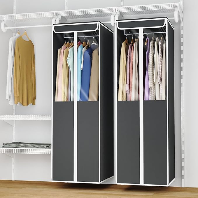 Univivi Garment Bags for Hanging Clothes, 2 Pack Large Clothes Storage Bags Closet Organizer with Clear Window, Premium Hanging Garment Storage Bag for Suits, Coats, Dresses, 54" (Dark Grey)