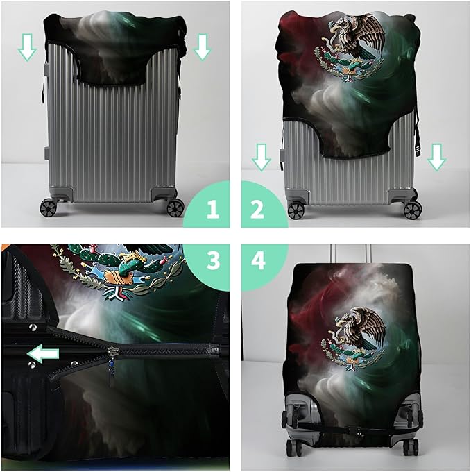 Luggage Cover Plus - Mexican Flag Eagle Travel Suitcase Cover for 26-28 inch Luggage with Concealed Zipper, Washable Elastic Cloth, Dustproof, Anti-Scratch