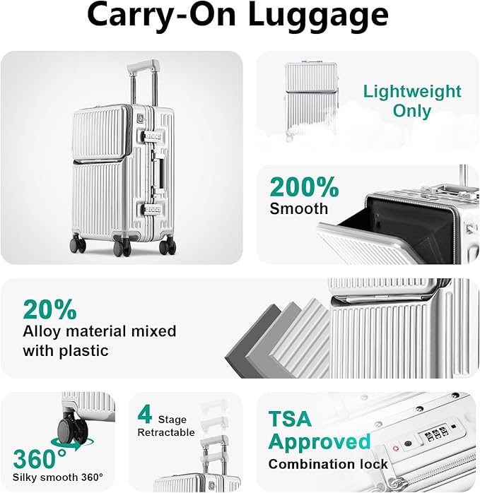Hard Shell Luggage 24 Inch Travel Luggage, Carry-On Luggage Spinner TSA with Lid, PC+ABS Aluminum Frame，Lightweight Travel Luggage 20'' 24'' 26''Carry-On (upgraded silver, 24 inch)