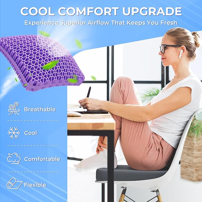 TushGuard Gel Seat Cushion for Long Sitting, Enlarged & Thickened Patent Design Office Chair Seat Cushion, Breathable Cooling Pads for Chairs, Soft Car Cushions for Wheelchair(Large, Grey)