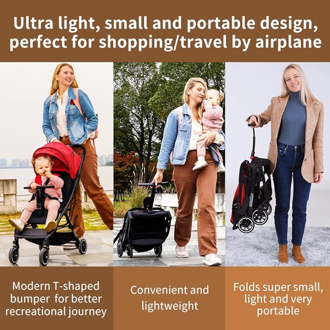 COOL KIDS Portable Stroller with Automatic Fold，Lightweight Umbrella Stroller with Pop Out Sun Canopy，Compact Stroller for Travel(red)