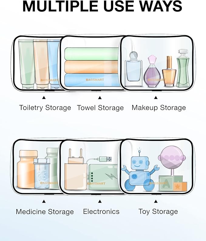 BAGSMART Clear Toiletry Bag, 3 Packs TSA Approved Water resistant Quart Size Travel Organizer, Airport Airline Travel Essential Carry On Makeup Cosmetic Bags for Women, Black