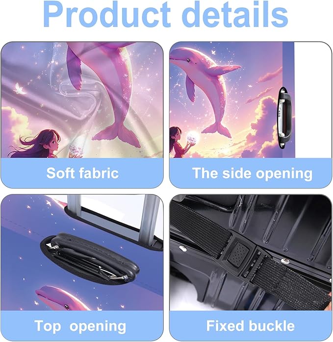 Luggage Cover Washable Suitcase Protector Anti-Scratch,Stretchable Fit for 20-34Inch Luggage Durable Travel Bag Cover with Zipper Closure (Dolphin, S(fits 20-22inch suitcase))