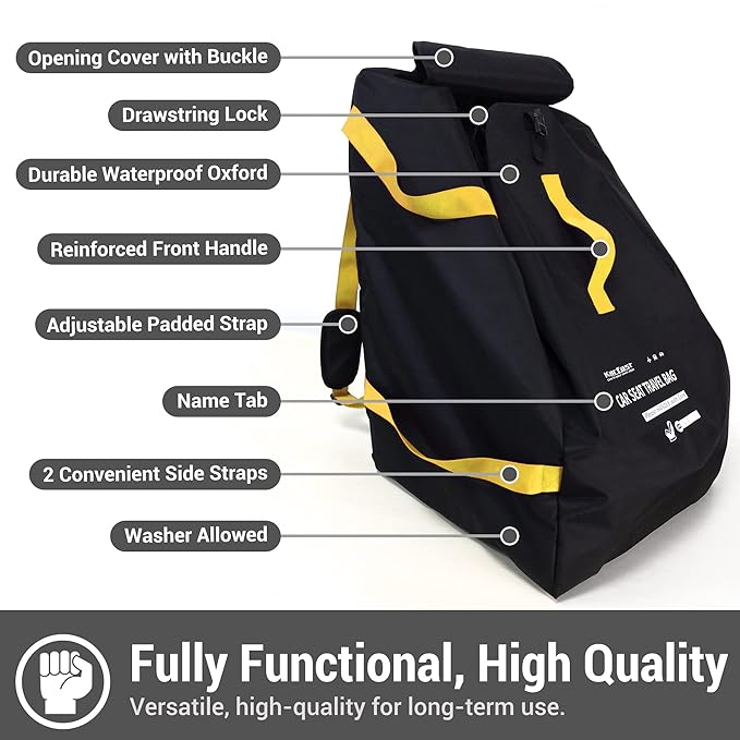 Car Seat Travel Bag Backpack for Air Travel - Karfast Universal Infant Carseat Gate Check Bag Cover for Airplane, Foldable with Pouch, Yellow