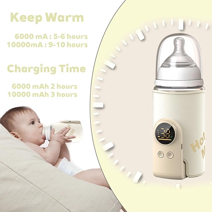 2025 Upgrade Portable Bottle Warmer for Travel,Comfortable Bottle Warmer on the go,Rapid Warming,Long-Lasting Warming up to 6-10H (6000 mA)