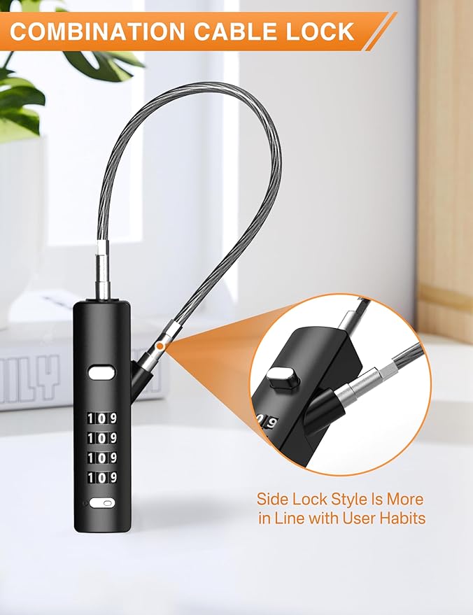 4-Digit Combination Cable Luggage Lock with 3 Interchangeable Steel Cables (9"/24"/47") – for Bike, Backpack, Gym, Cabinet, Gate (Black, 1 Pack)