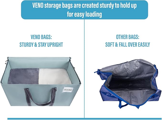 VENO 2 Pack Moving Bags, Heavy Duty, Moving Boxes Alternative, Packing Storage Supplies for Dorm Room Essentials with Zipper for Clothes, Extra Large Totes for Packaging (Light Blue Matte, 2 Pack)