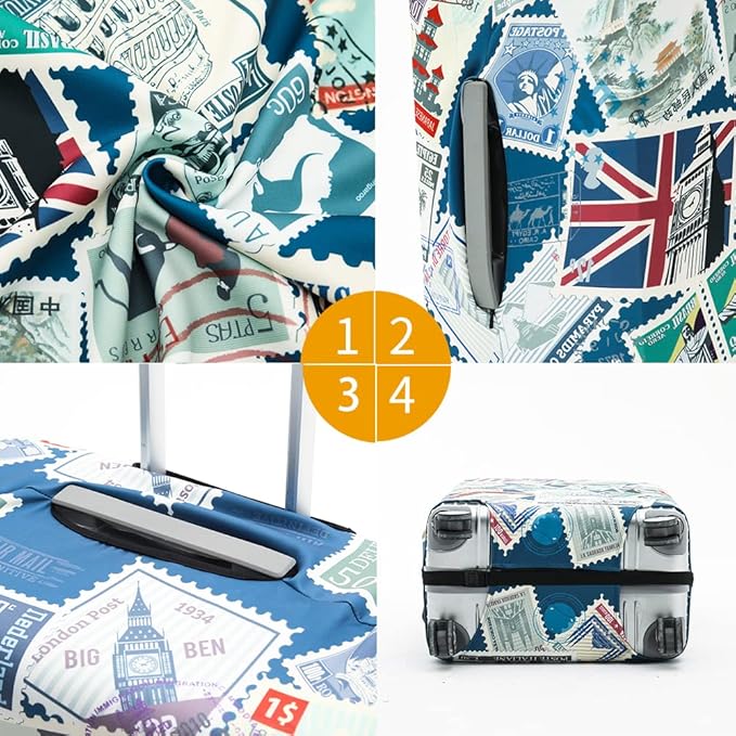Travelkin Luggage Covers For Suitcase Tsa Approved,Suitcase Cover Protector Fit 18-32 Inch Luggage (Stamp, L)