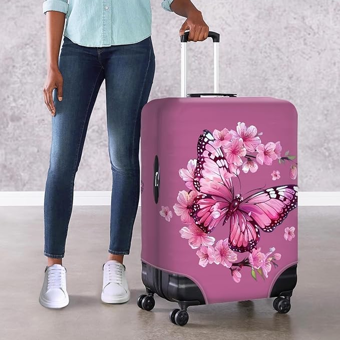 Purple Butterfly Luggage Cover Anti-scratch Baggage Suitcase Protector Fits 22-25 Inch Luggage