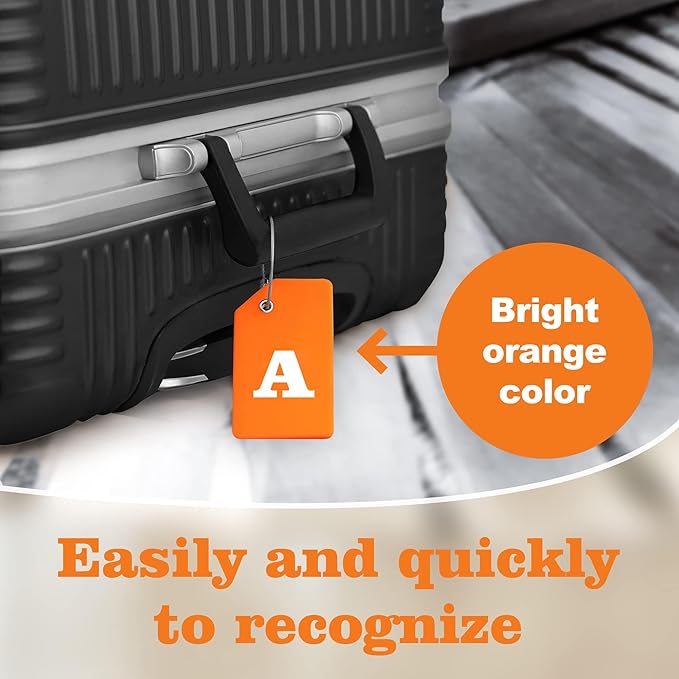 8 Pcs Luggage Tags for Suitcases, 26 Initial Letter Travel Luggage Baggage Identification Labels ID Tags Fully Bendable Tags with Stainless Steel Loop (Letter A, Colorful)