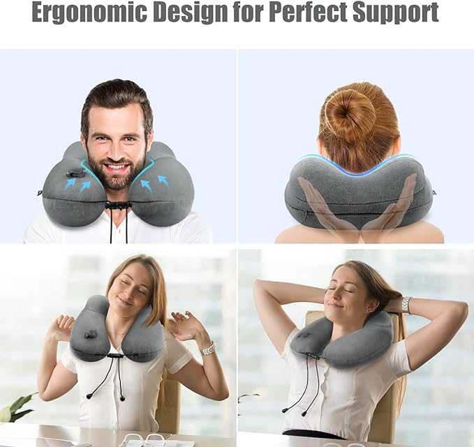 urophylla Inflatable Travel Neck Pillow for Airplanes, Super Soft Velvet Neck Support, Adjustable Firmness, Blow Up Plane Pillow for Long Flights, Road Trips, Travel Essentials with Eye Mask, Earplug