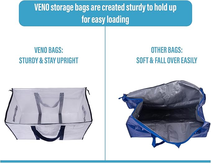 VENO 6 Pack Moving Bags, Heavy Duty, Moving Boxes Alternative, Packing Storage Supplies for Dorm Room Essentials with Zipper for Clothes, Extra Large Totes for Packaging (Clear, 6 Pack)