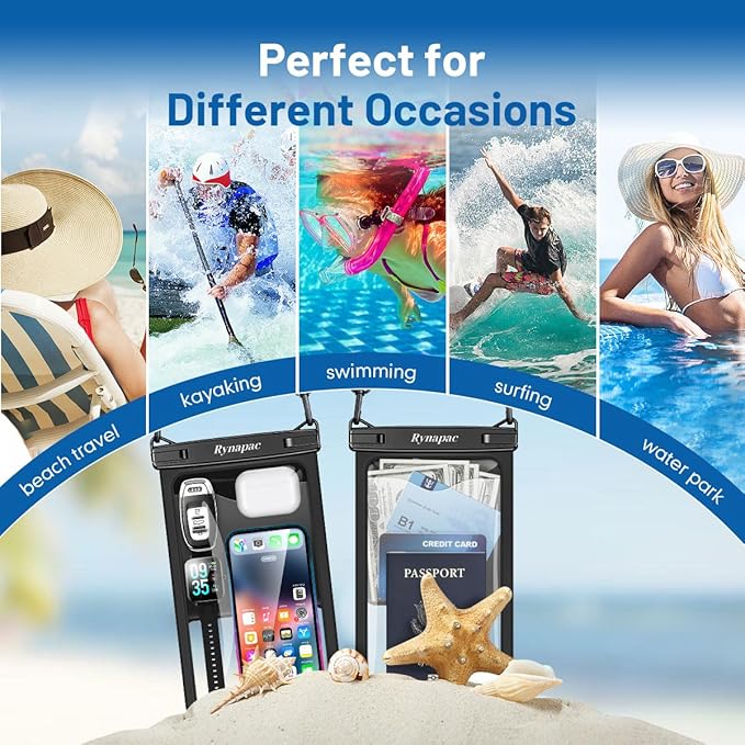 2 Pack Waterproof Phone Pouch - 10in Waterproof Phone Case with Lanyard, IPX8 Cellphone Dry Bag Beach Essentials for iPhone 16 15 14 Pro Max, Galaxy S25 S24 S23 Ultra, Cruise Ship Essentials