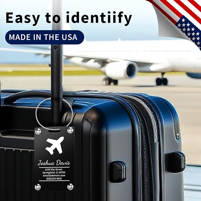 3 Pack Personalized Luggage Tags for Suitcases, Handmade Engraved Stainless Steel Custom Luggage Tags for Cruise Travel with Stainless Loop, Suitcase Identifier Metal Name Baggage Tag