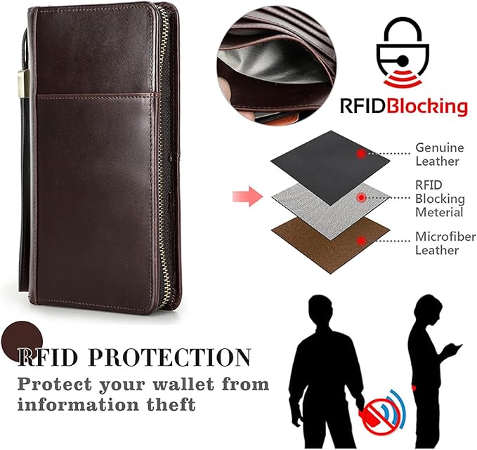 Top Grain Leather Travel Passport Wallet Holder for Man & Woman, Handmade with Three-Layer for 4 Passports & Multi Cards, RFID Blocking Large Capacity for Cards/Passports/Tickets, Coffee