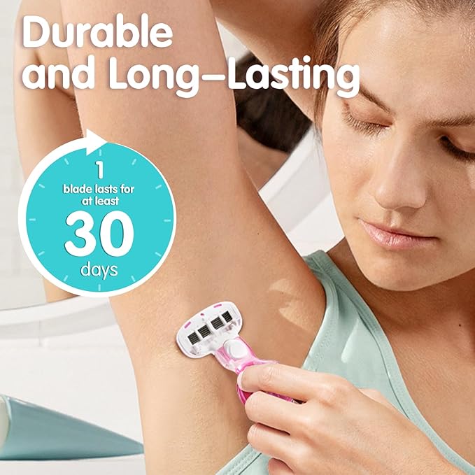 DreamGenius Travel Razors for Women, Travel Size Toiletries Include 1 Handle and 2 Cartridges, Extra Smooth 5-Blade Travel Essentials Razor with Case for Shaving, Pink