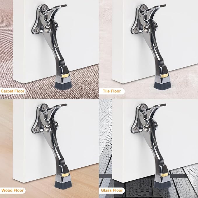 Kick Down Door Stoppers for Bottom of Door, Heavy Duty Kickdown Door Stop, Adjustable Door Stoppers (Sliver, 4 Inch x 1 Pack)