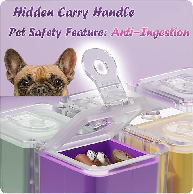 Purse Pill Organizer,Magnetic Cube Cute Pill Box,Pill Compact with 8 Compartment,Vitamin Container Weekly Pill Case (Multi-Color)