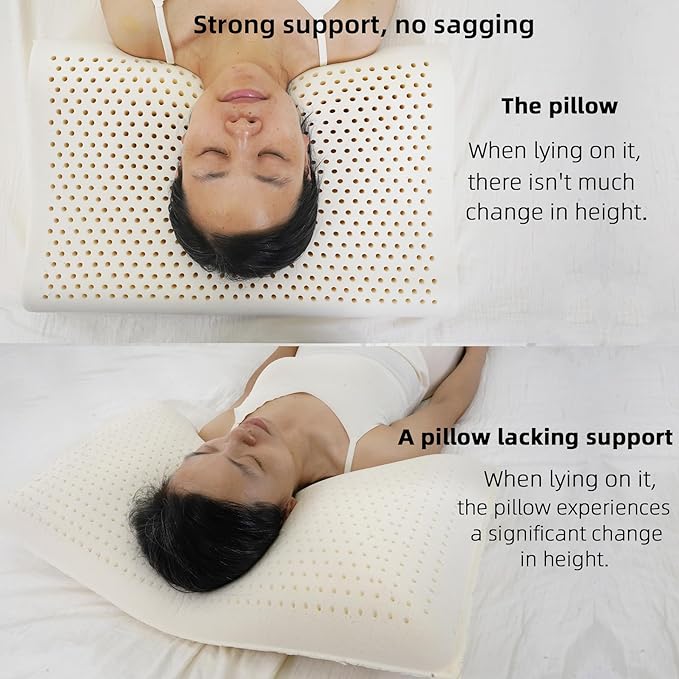 High-Profile Nature Latex Foam Pillow,Slightly Soft for Cervical Support，Thick Cervical Neck Contour Pillow for Stomach/Side/Back Sleepers，for Wide Shouldered People (23.6"×15.7"×4.5"/5.3")