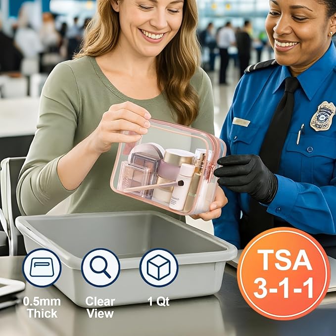 PACKISM TSA Approved Toiletry Bag - Clear Makeup Bag Waterproof Quart Size Bag, Travel Makeup Cosmetic Bag for Women Men, Carry on Airport Airline Compliant Bag, 3 Pack, Black