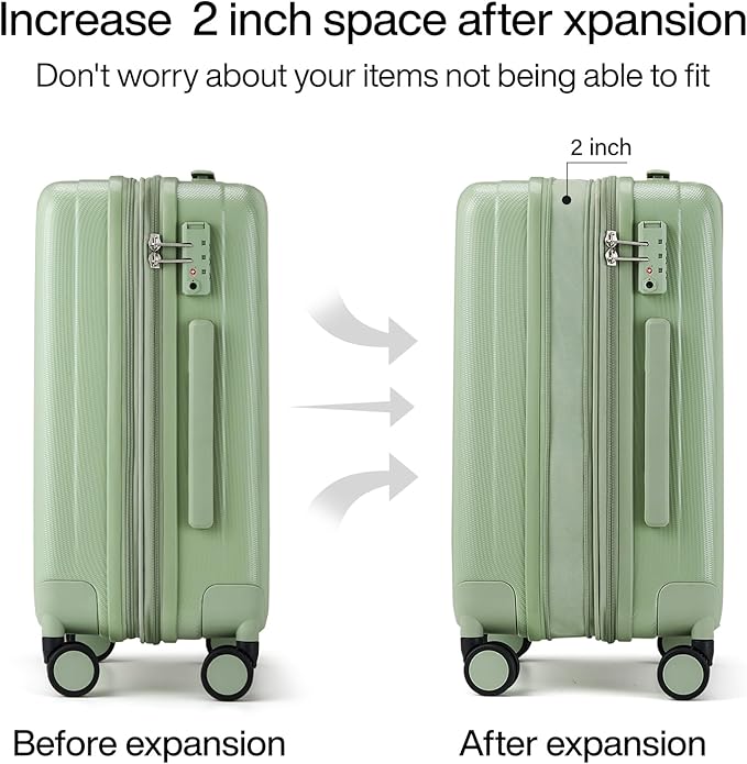 Hanke 29 Inch Expandable Checked Luggage Lightweight PC Hard Shell Luggage Suitcases with Wheels Travel Luggage Rolling Large Suitcase Travel Luggage Bag for Study Abroad.(Bamboo Green)