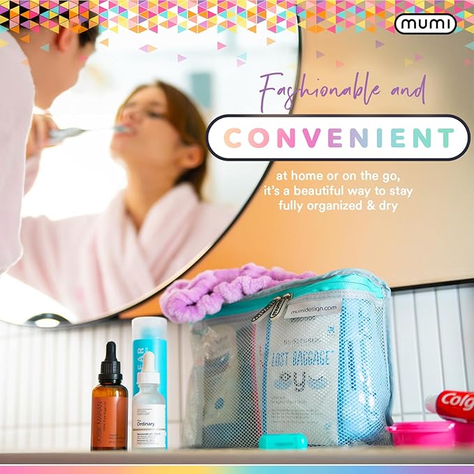 MUMI Travel Toiletry Bag Set of 3 – Clear TSA Approved Toiletry Bags for Women – Reusable Water-Resistant Makeup Organizer Pouches for Skincare, Cosmetics, Travel Accessories, Airport Packing - Pink