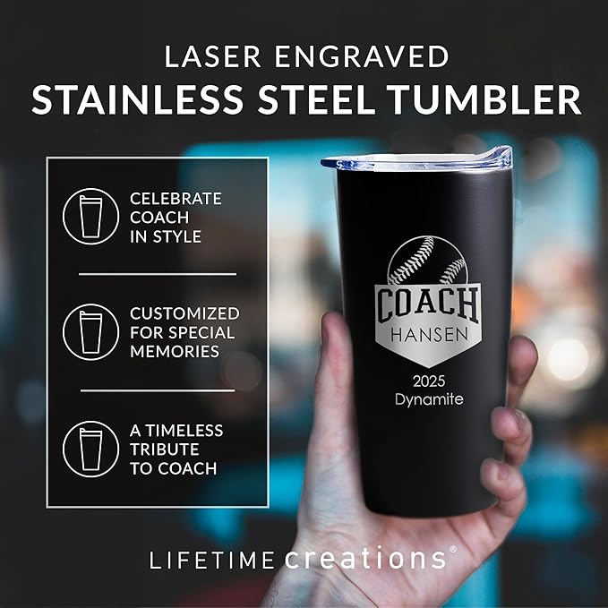 Lifetime Creations Custom Softball Coach Tumbler - Sotfball Coach Gifts for Men, Best Coach, Thank You Coaches, Softball Senior Night Gifts (Matte Black 20 Ounce Cup)