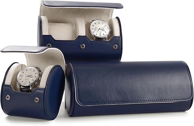 Oirlv Luxury Leather Watch Organizer Case Watch Box for Mens Jewelry Gift Box for Birthday Fathers Day Anniversary(3 slots, Royal Blue)