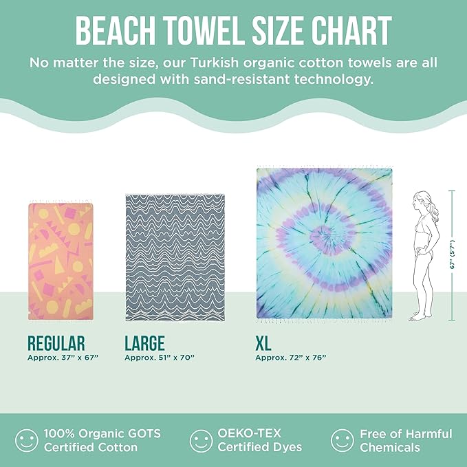 Sand Cloud Extra Large Turkish Beach Towel - Sand Free - 100% Organic Turkish Cotton Yarn - Quick Dry Towel for Beach, Picnic Blanket or Throw - As Seen on Shark Tank - Tie Dye (Mint Baja)