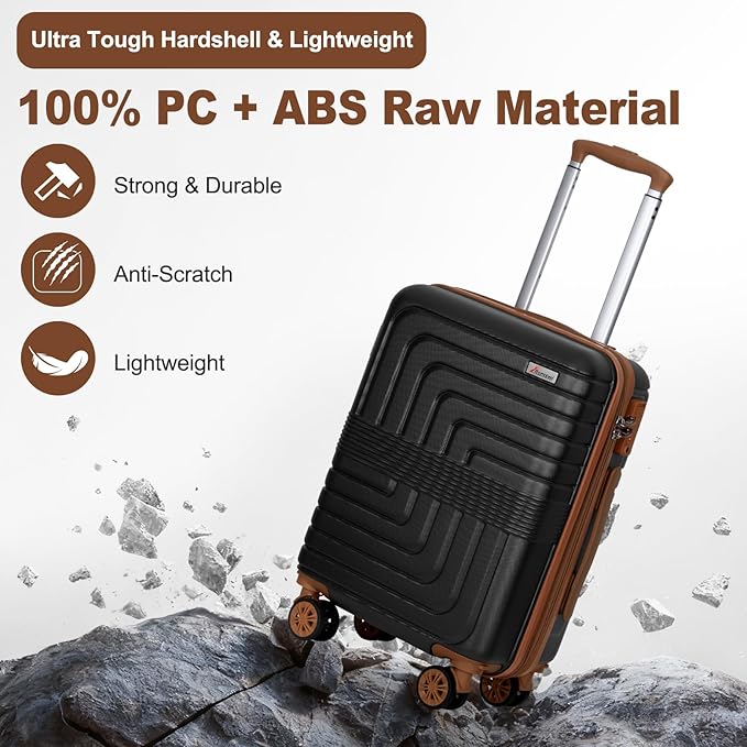 Romswi Luggage Sets 2 Piece 22In, Expandable 22x14x9 Carry On Luggage with Travel Backpack, PC+ABS Hardside Suitcase Set with TSA Lock, Durable Carry On Suitcase with Spinner Wheels for Men Black