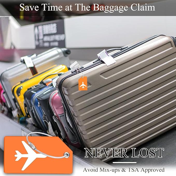 6 Pack Silicone Luggage Tag for Suitcases with Stainless Loop, Privacy Protection Travel Bag Tags Perfect to Quickly Spot Baggage Handbag (Aurantium)
