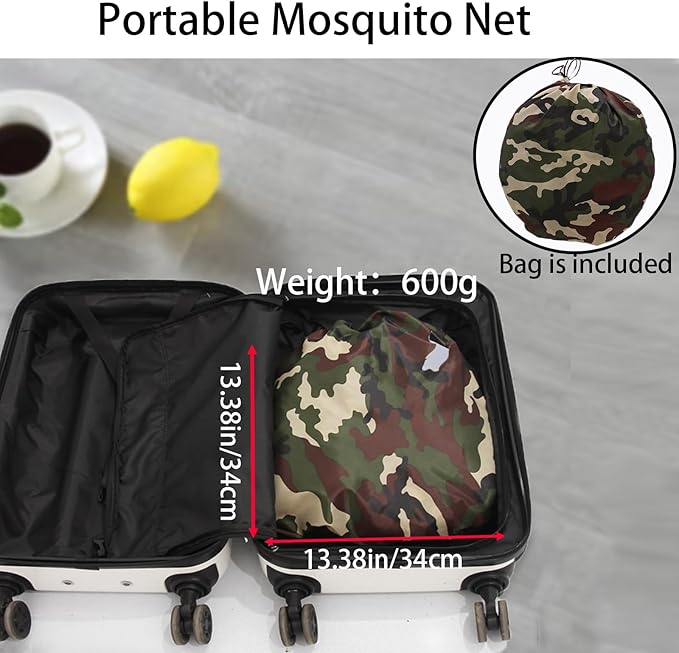 CMINGJ Portable Mosquito Net Foldable Pop-Up Travel Mosquito Net for Bed Free Installation-Suitable for Baby Adults Bedroom, Camping, nap, Patio (Extra Large-Bottom Zipper(Camouflage))