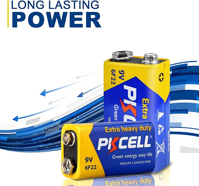 PKCELL 9V Dry Battery (100 Count)– Ultra Long-Lasting 9 Volt Carbon Zinc Battery, 3-Year Shelf Life, Leak-Proof 9V Battery for Smoke Detectors