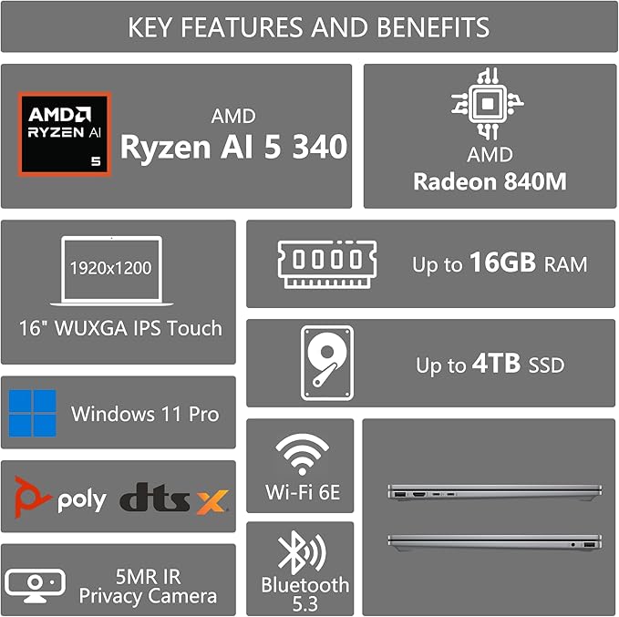 HP OmniBook X Flip Copilot+ AI PC 2-in-1 Laptop | 16" WUXGA Touch (400nits) | AMD 6-core Ryzen AI 5 340 (Up to 50 Tops) | 16GB DDR5 512GB SSD | Backlit 5MP IR Privacy Camera Win11Pro w/DLCA Accessory