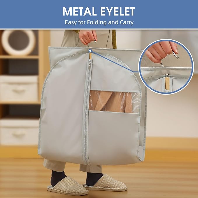 43" Garment Bags for Hanging Clothes, Suit Bags for Closet Storage and Travel, Grey Suit Cover Bags with Clear Window for Coats, Jackets, Shirts (5 Packs)