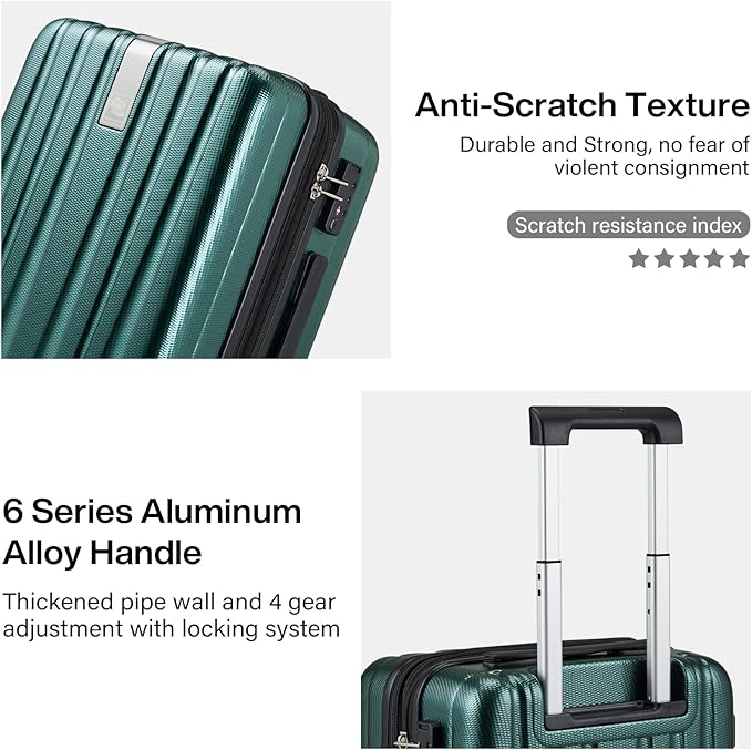 Hanke Expandable Hard Shell Luggage Sets 2 piece Carry on Luggage with Wheels Suitcases Lightweight Checked Travel Luggage Rolling Large Suitcase Travel Luggage Bag Woman Men 20/29 IN(Blackish Green)