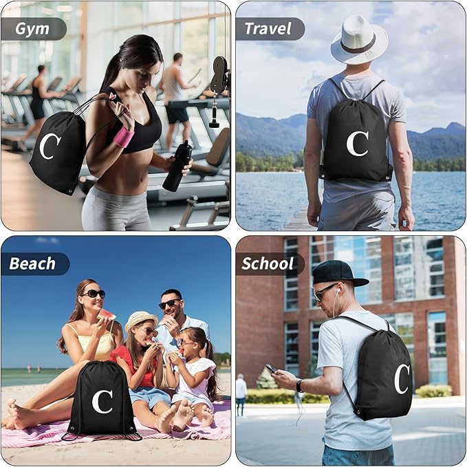 ZOMFELT 6Pcs Drawstring Backpack Drawstring Gym Bags, Foldable Draw String Backpack with Multiple Colors and Letters, Lightweight Polyester Cinch Bag for Gift, Beach, Sports, Travel, Swim (Letter C)