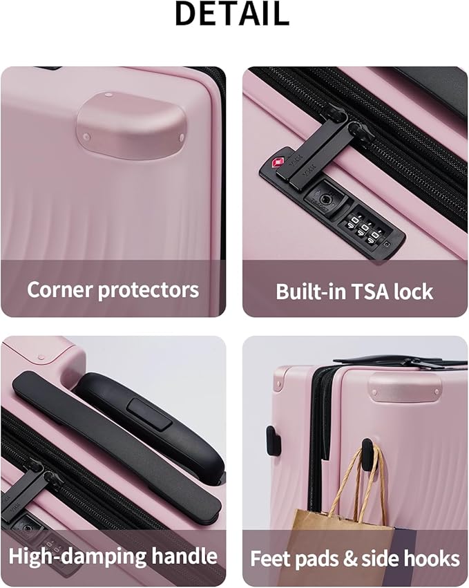 ECOHUB Hardside Expandable Carry On Luggage Sets, Recycled PC 20/24" Rolling Luggage Airline Approved with Spinner Wheels & TSA Lock, Lightweight Hardshell Travel Suitcase, 20+24 inch Carry-on Pink