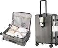 HotWay 26 Inch Expandable Checked Luggage with Cup Holder, Hardside TSA Approved Luggage with Spinner Wheels, Top Opening Suitcase For Travel, Gray