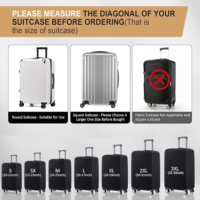 Travel Luggage Cover Suitcase Protector Scratch-Resistant Fit 19-31 Inch Suitcase, Not Included Suitcase (Black, XL(28-29inch))