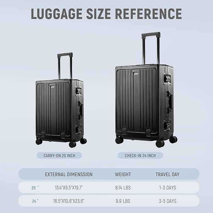 UrbanExplorer 24 Inch Check-In Aluminum Frame Luggage, ABS+PC Hard Shell Suitcases with Spinner Wheels TSA Approved Checked Luggage, Zipperless Suitcases with Cup Holder, Gray