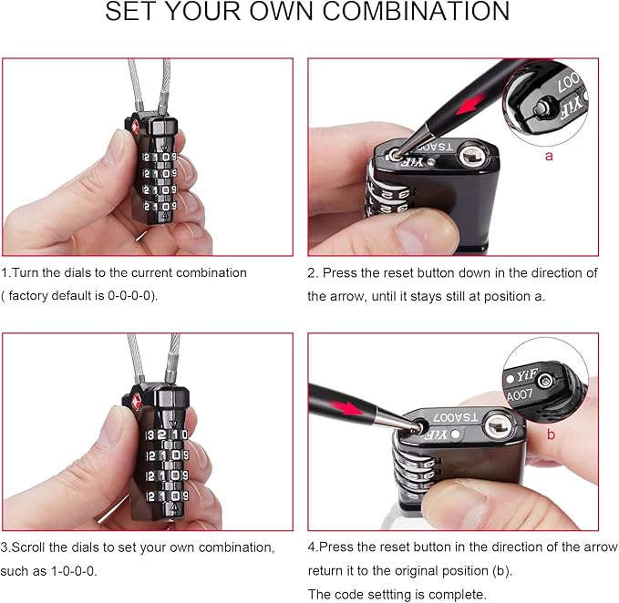 ZHEGE TSA Approved Luggage Lock, Travel Lock, 10,000 Combination Options, 5.5in Flexible Cable, Easy to Use, Secure & Solid, Suitable for Suitcase, Backpack, Briefcase (1 Pack, Black)