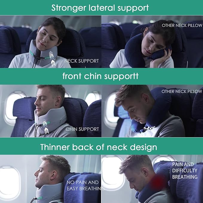 GOLDORANGE Neck Pillows for Travel Memory Foam Airplane Pillow Neck Head Support for Adults Car Home Office Sleeping Rest Travel Accessories Gray M