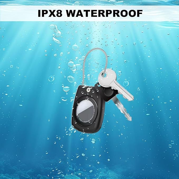 IPX8 Waterproof Airtag Holder Air Tag Case with Keychain, 4-Pack AirTags All-Round Protect Case for Apple Tag Tracker, Air Tags Holder for Luggage, Key, Pet, Backpack, 4 Black