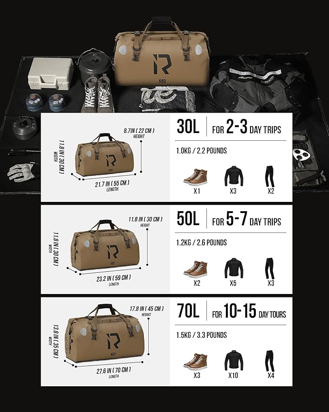IRON JIA'S Motorcycle Dry Bag - Waterproof Duffle & Luggage Tail Bag Saddle Bags with Roll Top Closure, Shoulder Straps, Inner Pocket and Mesh Pocket (Brown, 30L)