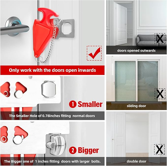 Portable Door Stop Alarm and Traveling Hotel Door Lock, No Installation Required, Provides Double Security for Home, Hotel and Traveling (2 Door Lock + 3 Door Stop)