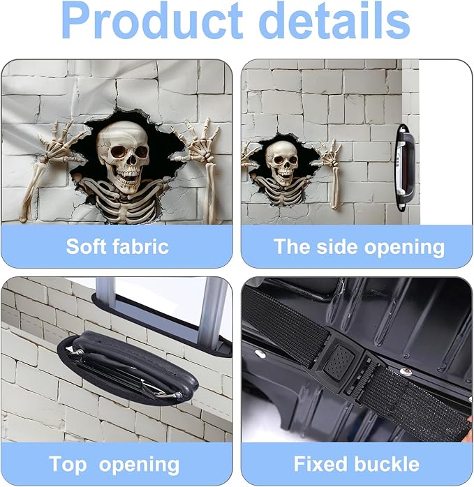 Luggage Cover Washable Suitcase Protector Anti-Scratch,Stretchable Fit for 20-34Inch Luggage Durable Travel Bag Cover with Zipper Closure (Skull, S(fits 20-22inch suitcase))