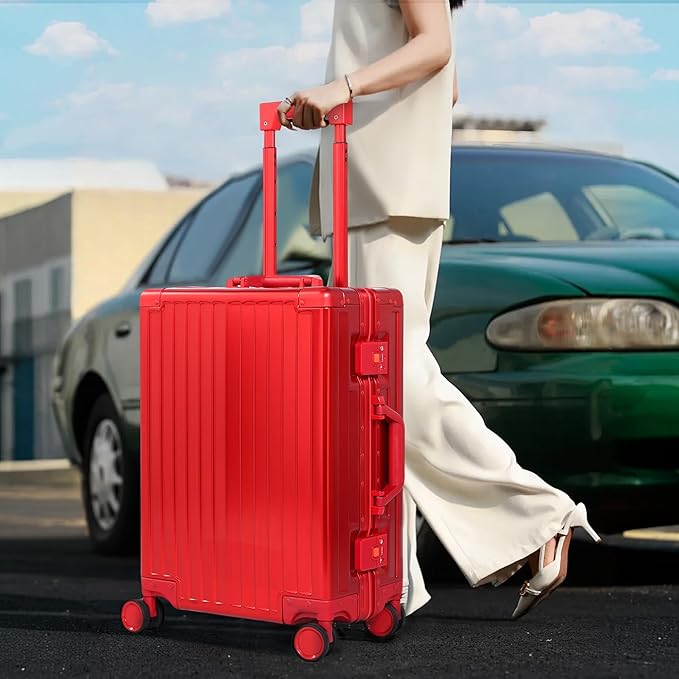 UrbanExplorer All Aluminum Carry On Luggage 22x14x9 Airline Approved Heavy Duty Hard Shell Suitcases Zipperless Suitcase with TSA Lock, Red, 20 Inch