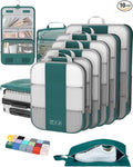 10 Set Compression Packing Cubes for Travel Essentials,Compressible Expandable Packing Cubes for Suitcase,OlarHike Luggage Organizer Bags,Handy Helper for Organizing Clothes(Dark Blue Green)